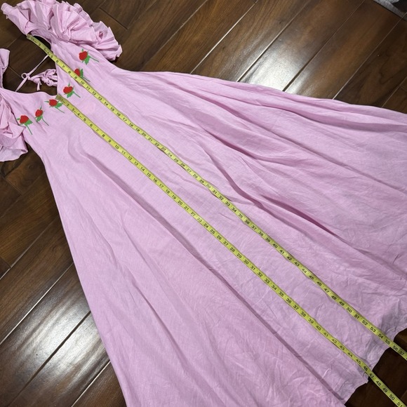 Fanm Mon Women's Size Small Pink Embroidered Ruffle Sleeve Demre Maxi Dress - Picture 4 of 11